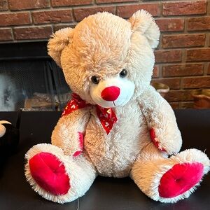 Charming Tan Teddy Bear with Red Accents